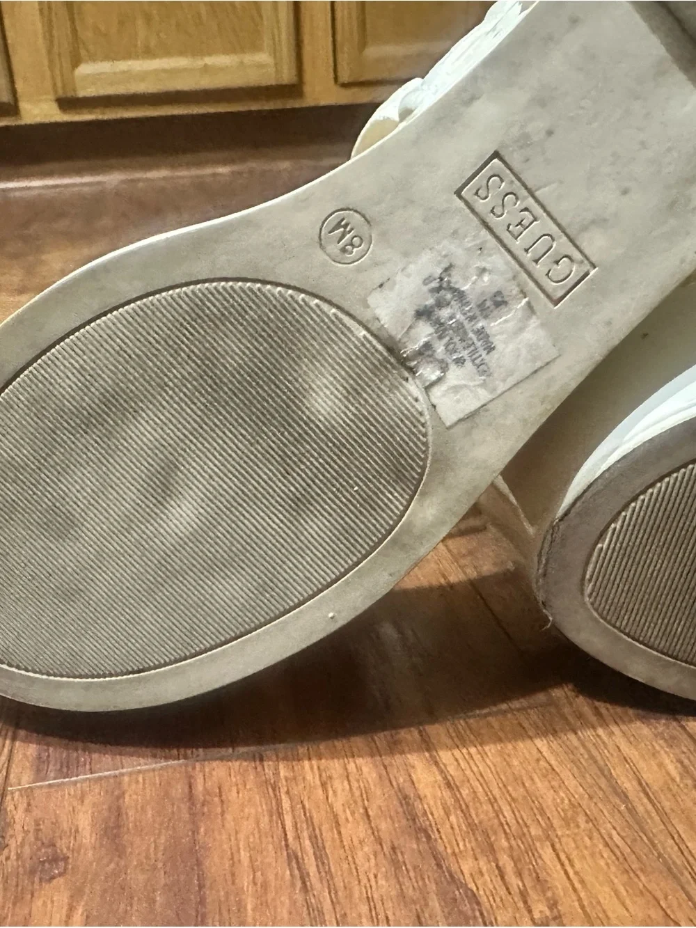 GUESS Cream Embroidered Logo Platform Sandals